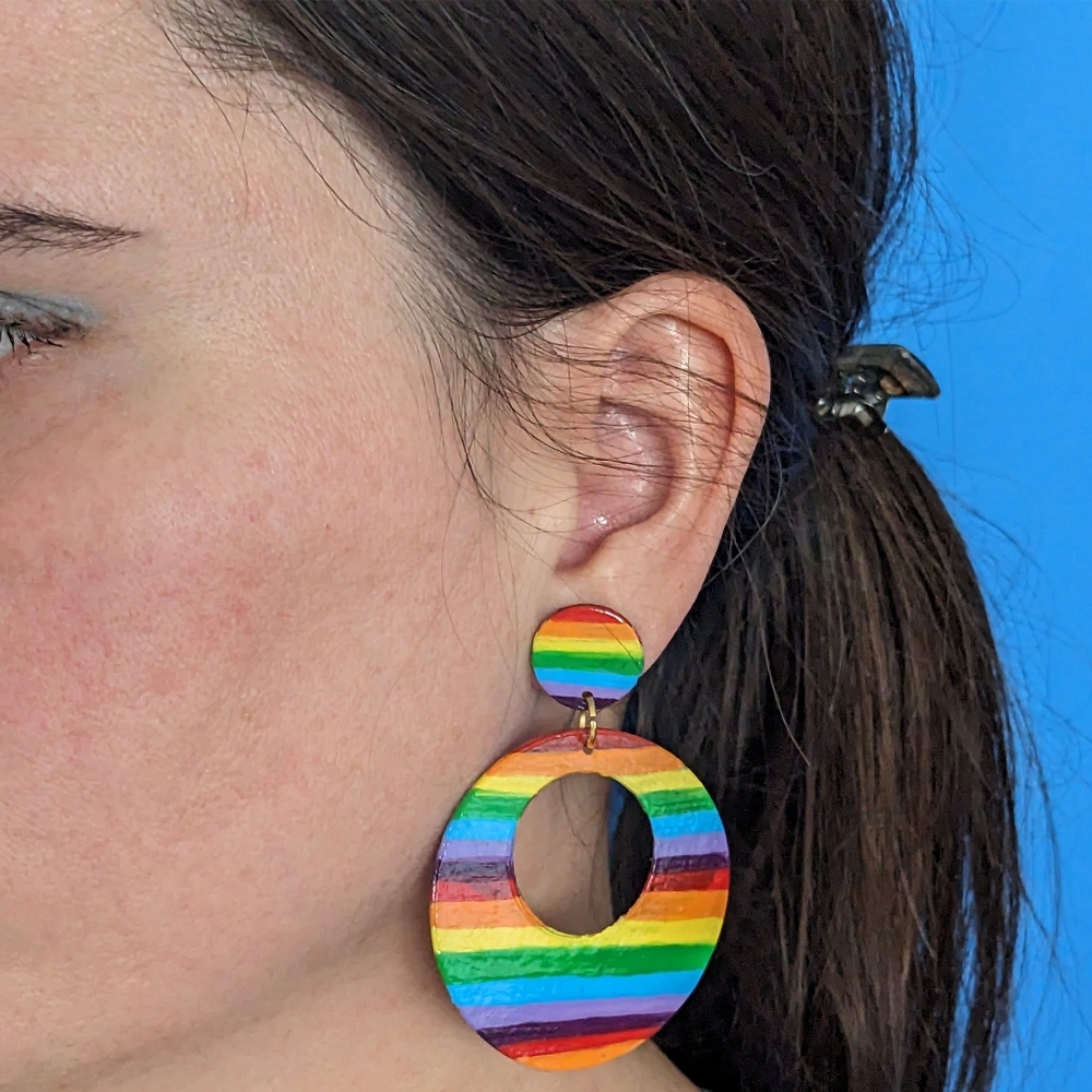 Rainbow colors Handmade paper mache earrings